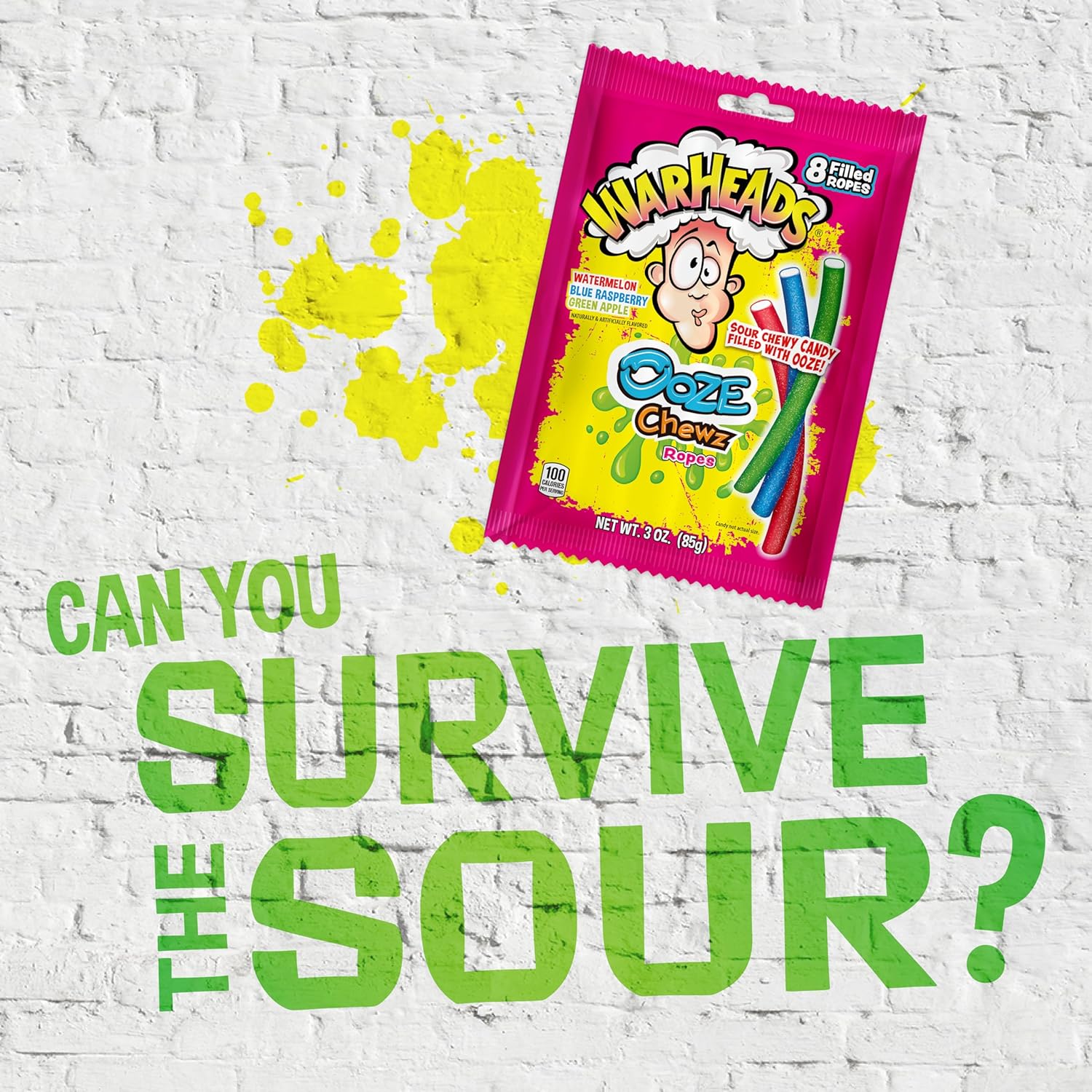 WARHEADS Ooze Chewz Ropes - Chewy Candy Ropes with Sour Filling - Watermelon, Blue Raspberry & Green Apple Flavors - 3 oz. Bags - 12 Pack