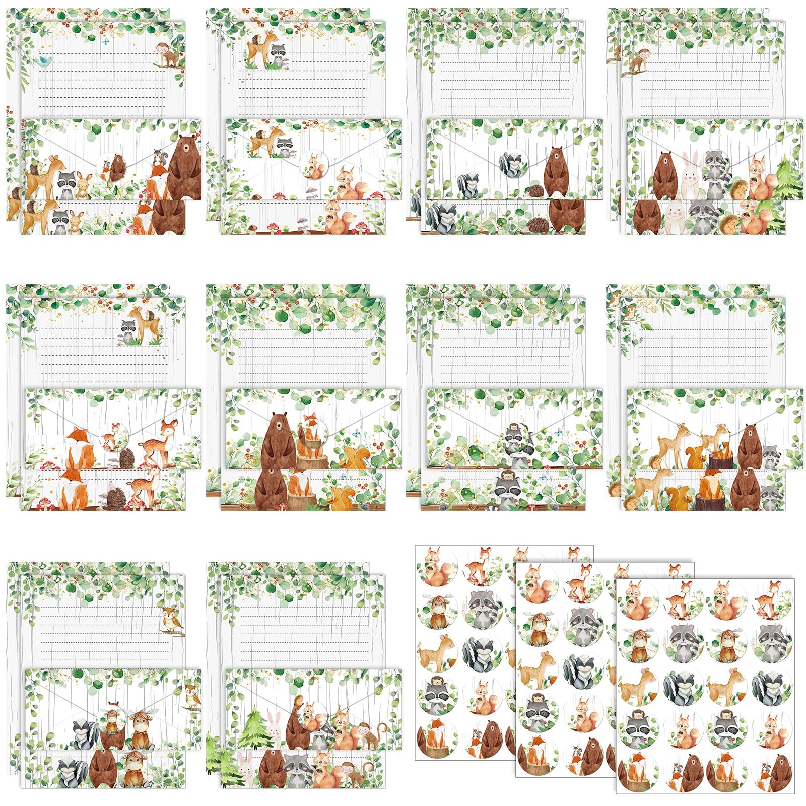 TaoBary 160 Pcs Woodland Animal Stationery Paper and Envelopes Set