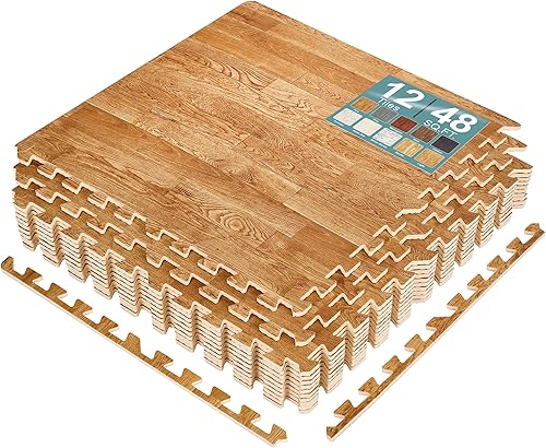 Miniatura 10 de Sorbus Azulejos de grano de madera de 80 pies cuadrados, tapete de espuma EVA entrelazado de azulejos de 3/8 pulgadas de grosor, rompecabezas