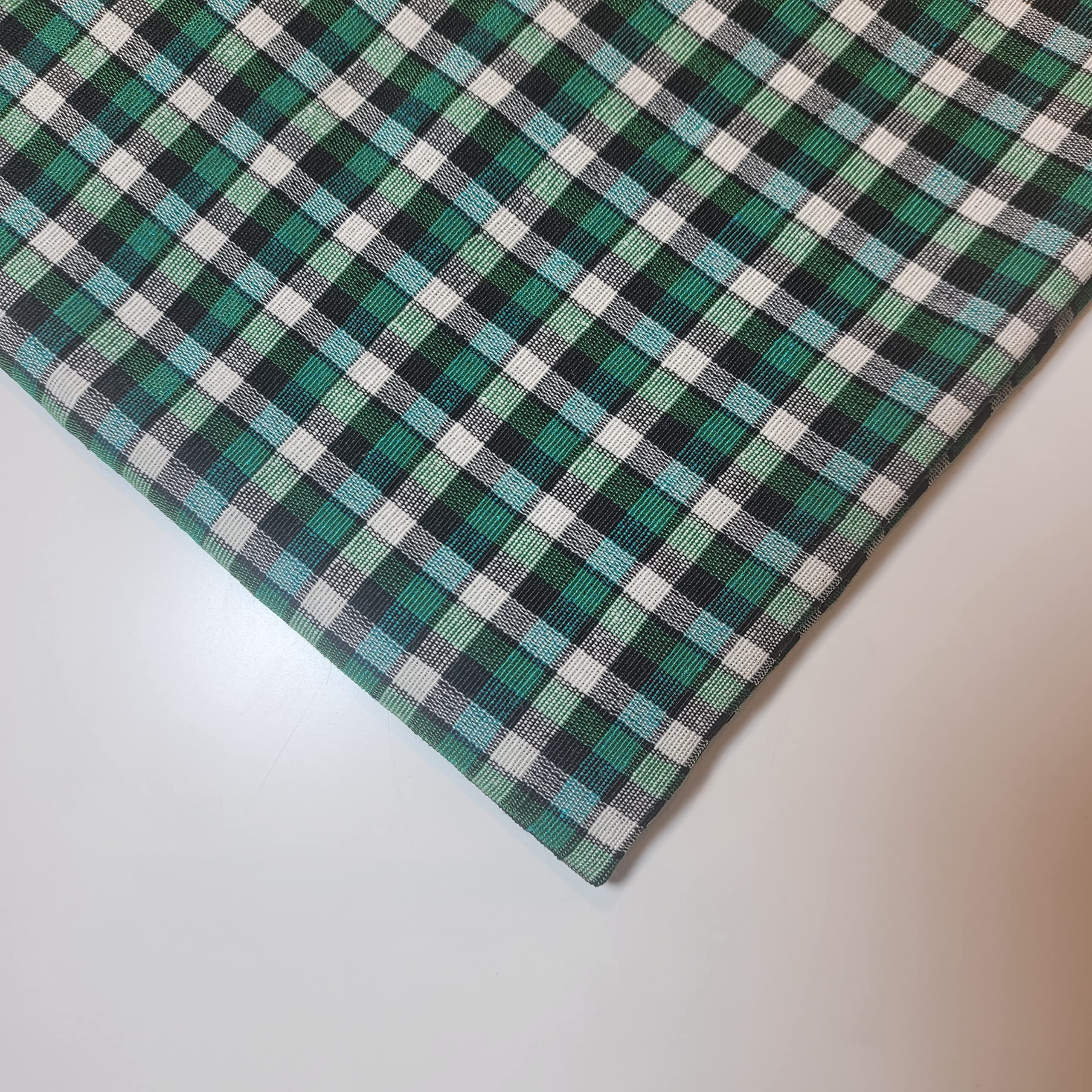 Lniana tkanina w kratkę w kratkę w kratę Khadi miękka tkanina lniana w kratkę tkanina Vichy 107 cm (5 m, zielono-czarno-biała (1/8 cala)