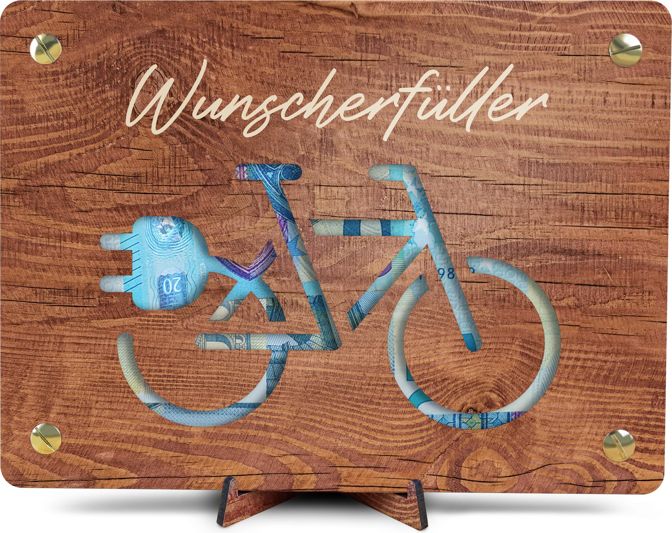 E Bike Kaufen - XL Geldgeschenk aus Holz inkl. Ständer | E-Bike