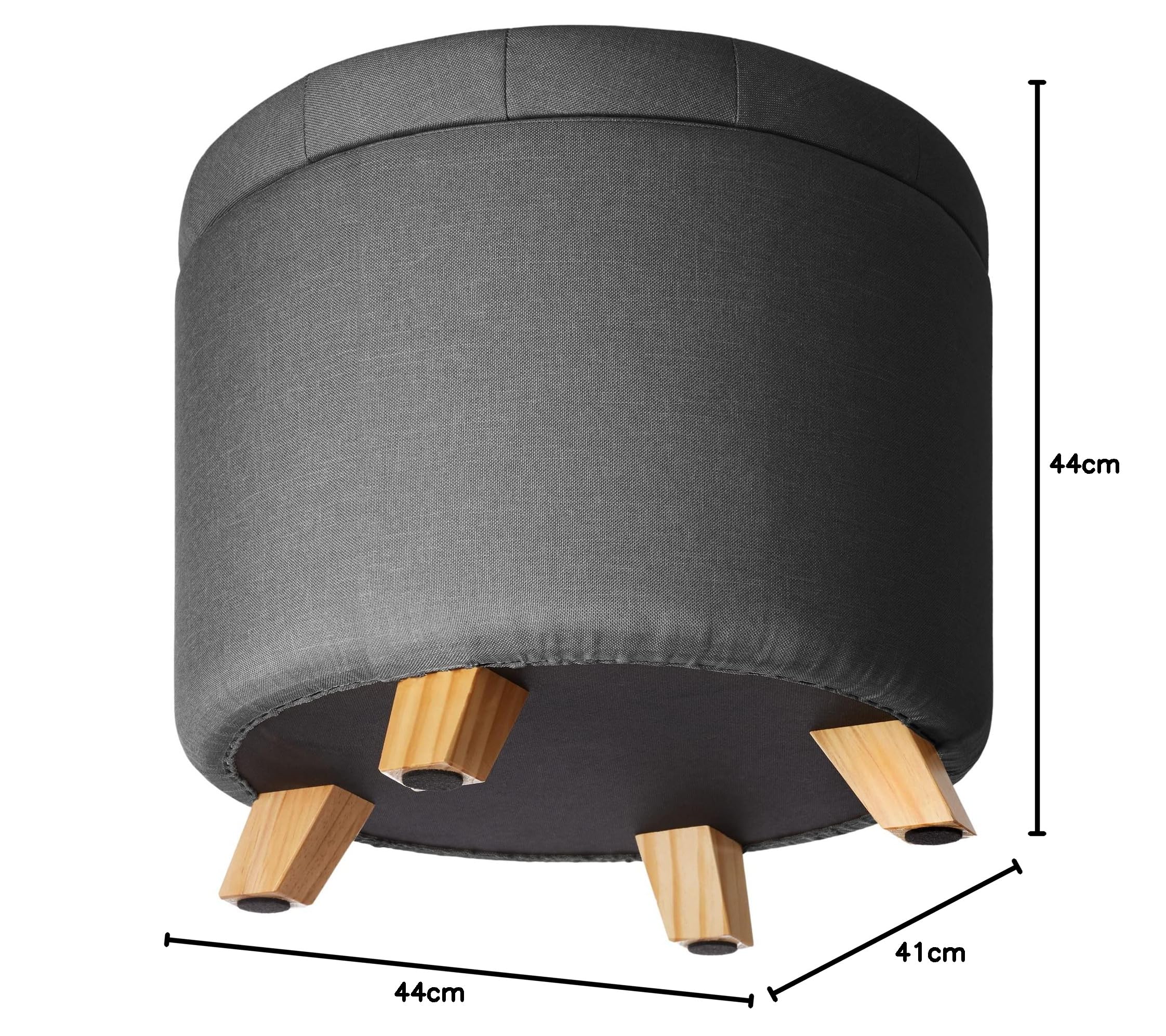 tectake® Puff Almacenaje con Acolchado Efecto Lino, Patas de Pino con Fieltro, Ideal como Puff Salon en Dormitorio, Taburete Reposapies o Taburete Tocador - 44,5 x 44,5 x 41,5 cm Gris Oscuro