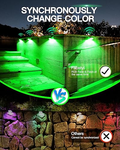 Miniatura 3 de Paquete de 4 luces solares para valla al aire libre, 9 modos de color, impermeables, alimentadas por energía solar, luces LED RGB para escalera con