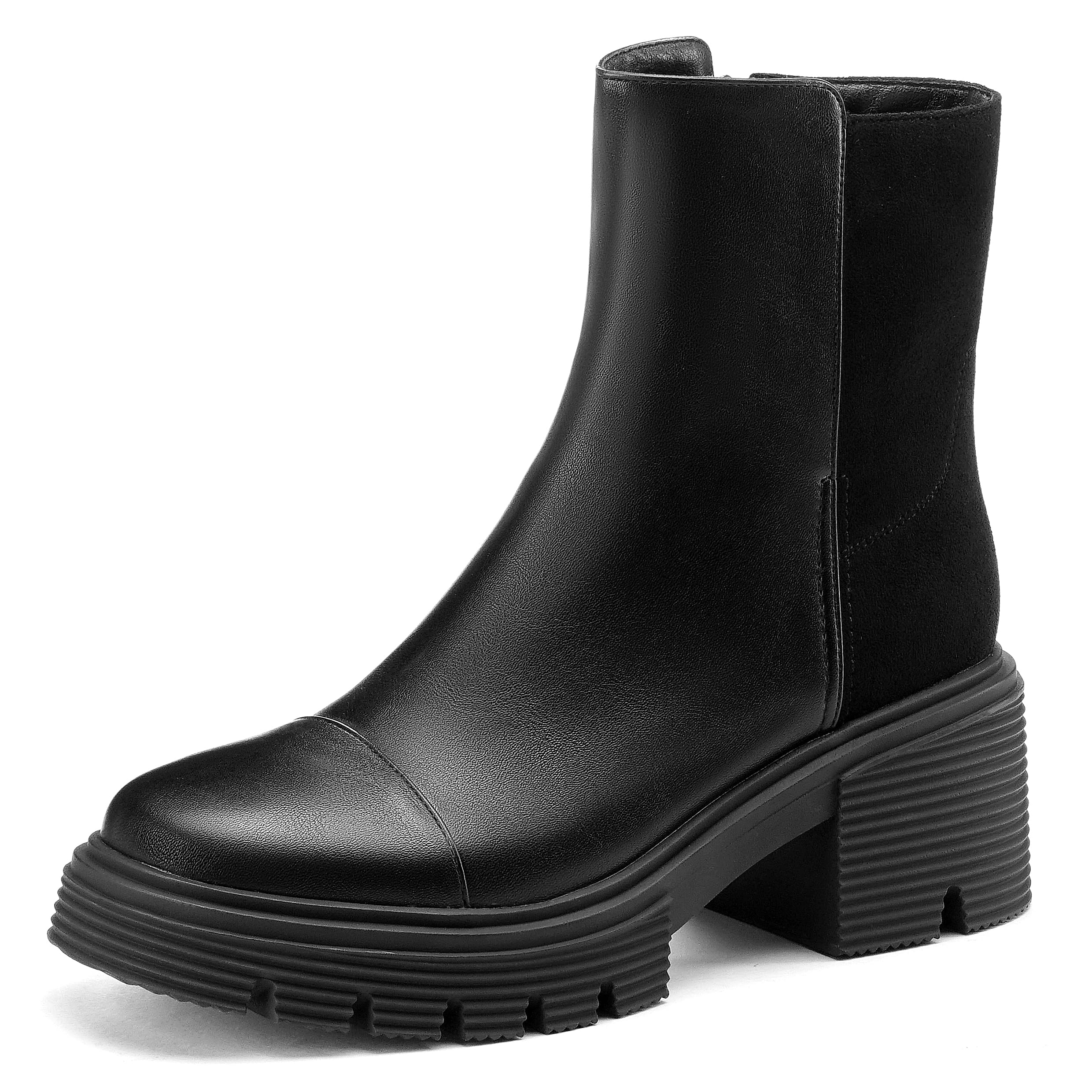 ErikenUrben Women Black Combat Ankle Boots Platform Lug Sole Motorcycle Boots Zip