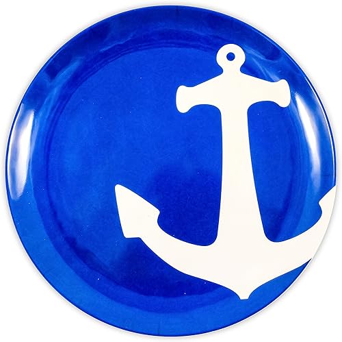 Miniatura 3 de Camco Juego de vajilla de 12 piezas con diseño náutico azul y blanco, incluye platos y cuencos de estilo marino, perfectos para navegar, vela,
