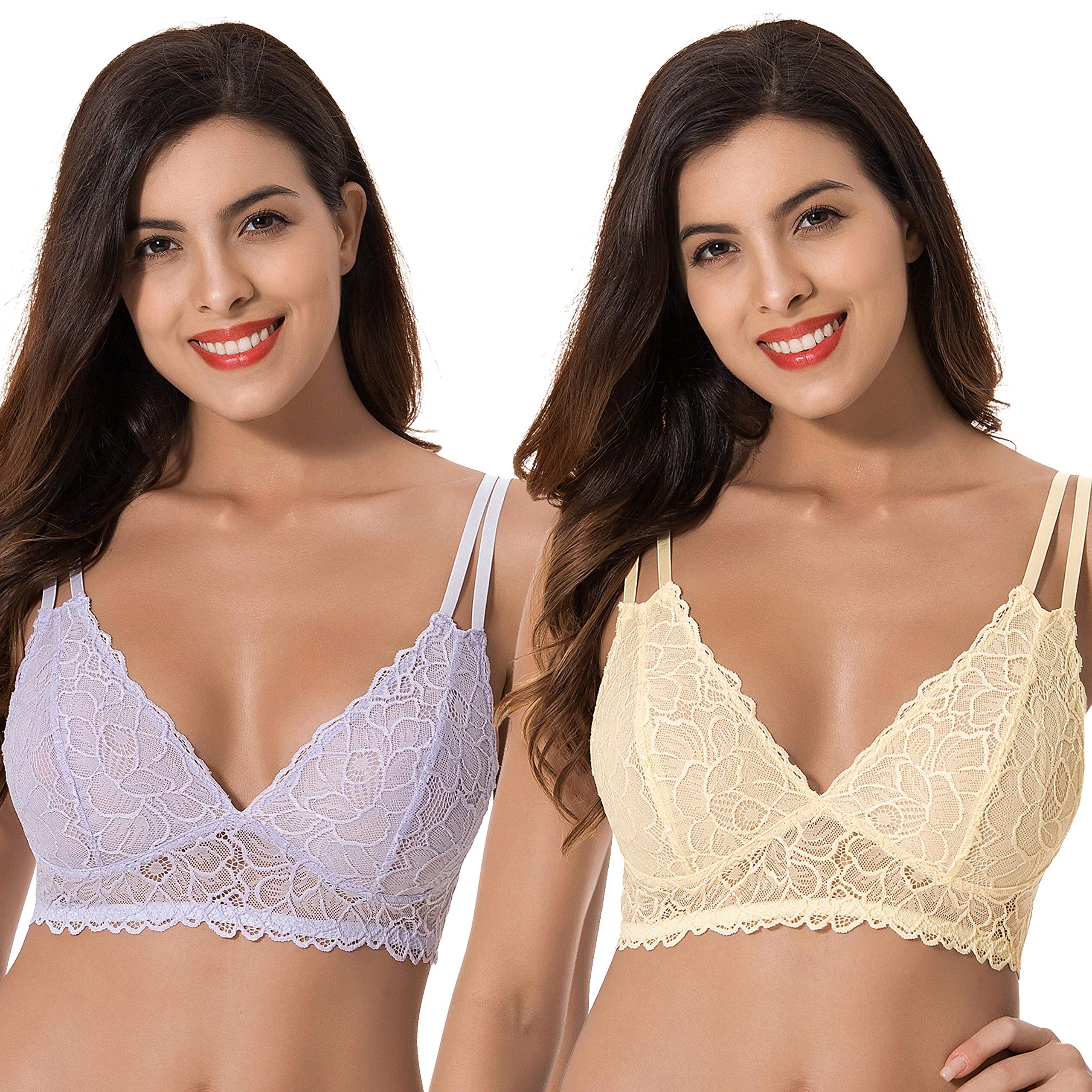 Curve MusePlus Size Plunge Unlined Bralette with Floral Lace-2pack