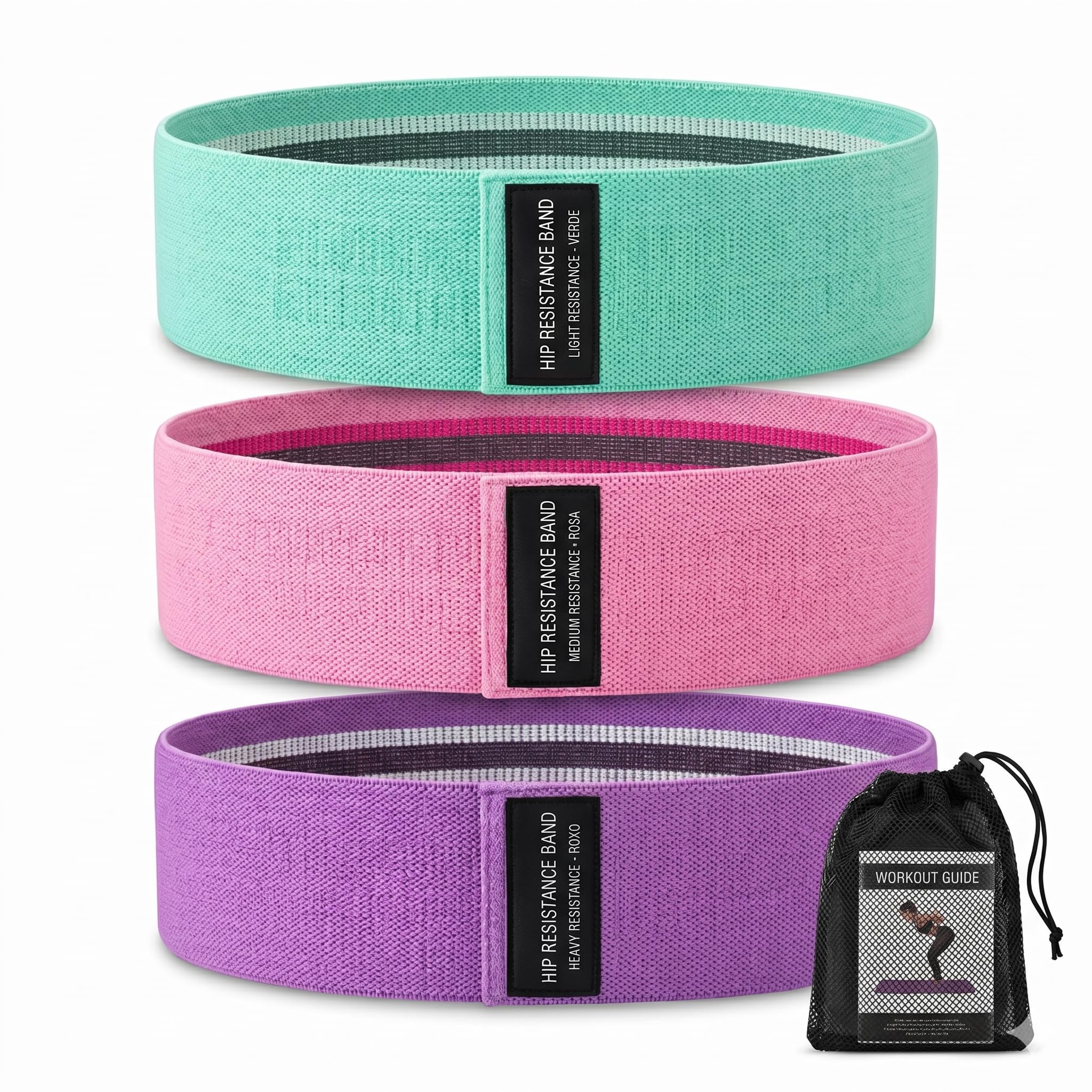 Kit 3 Faixas Elásticas Hip Resistance Bands em Tecido Antiderrapante para Exercícios,