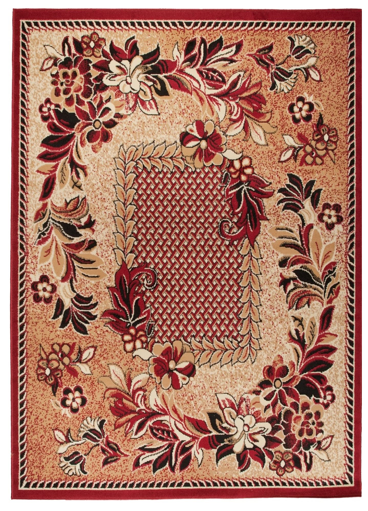 TAPISO Atlas Tapis Poils Ras Moderne Beige Rouge Floral Vitre Bordure Moucheté Tapis Salon Chambre Adulte Salle à Manger Bureau Oeko-TEX Résistant 160 x 230 cm