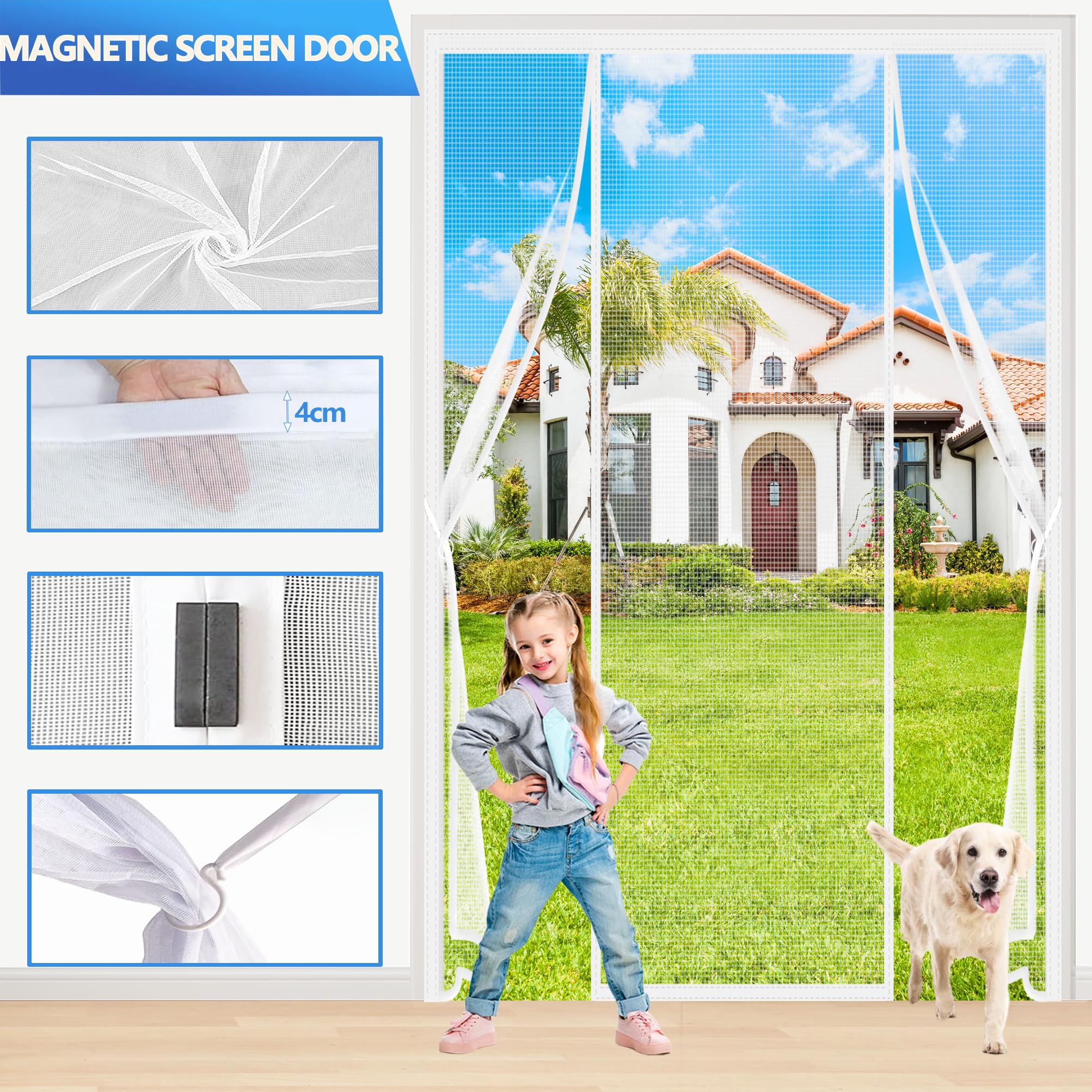 Zanzariera Porta Finestra Doppia 250x220cm Applicazione semplice peel-and-stick, senza lasciare segni Per case con grandi aperture verso l’esterno Bianco