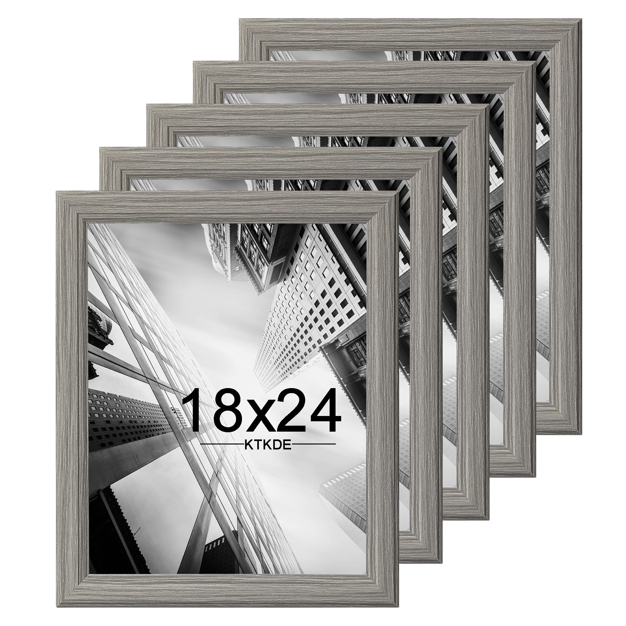 KTKDE Studio Gallery 18x24 Select Poster Frame Set of 5, Grey Wooded frame Display Poster, Posters & Art Prints for Artwork Wall Vertical or Horizontal Display best gift