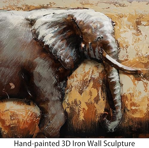 Miniatura 7 de Empire Art Direct Arte de pared de metal de elefantes, escultura de pared de hierro mezclado pintado a mano, decoración de pared 3D, listo para