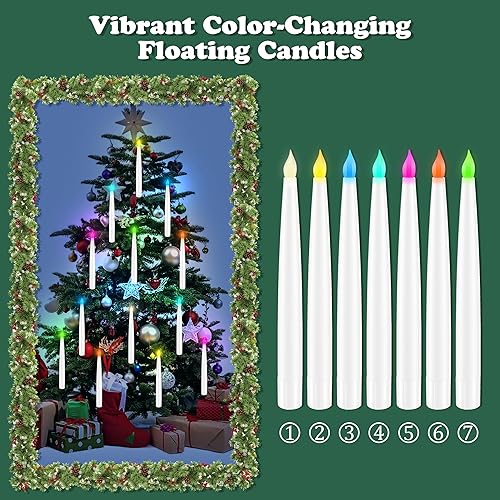 Miniatura 10 de Velas sin llama con varita mágica a distancia velas colgantes de 66 pulgadas velas flotantes parpadeantes velas cónicas LED eléctricas para el hogar