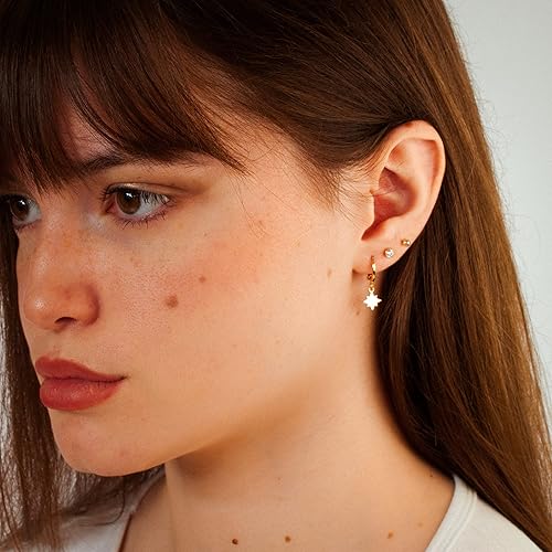 Miniatura 4 de Hammered Disk Charm 14K Gold Clasp Closure Dangle Earrings, Trendy Huggie Hoop With Charm Earrings, Hypoallergenic Nickel Free, Lightweight Huggies