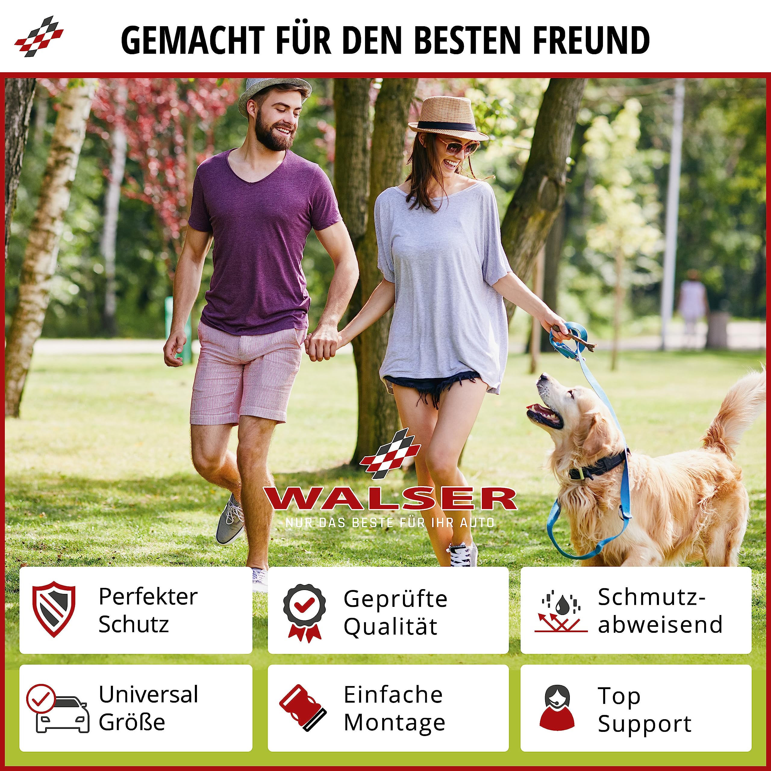 WALSER Couverture de coffre César, tapis de coffre avec protection latérale, couverture de voiture pour chiens,