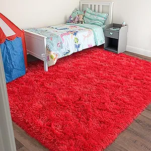 Rugs for Living Room 5x7, Soft Shaggy Modern Shag Area Rug for Bedroom, Upgrade Non-Slip Plush Fluffy Carpet for Kids Boys Girls Room Home Decor Aesthetic, Red