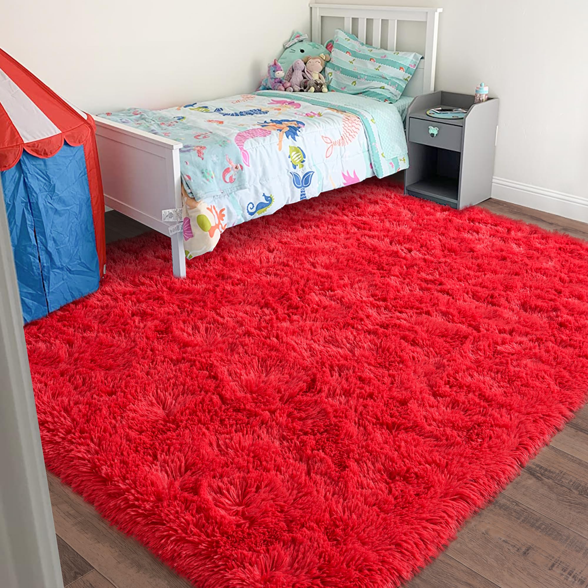 Quntue Fluffy Area Rug, 5x7 Modern Shaggy Floor Carpet for Living Room, Bedroom, Kids Room, Plush Fuzzy Dorm Rug, Red — image 1