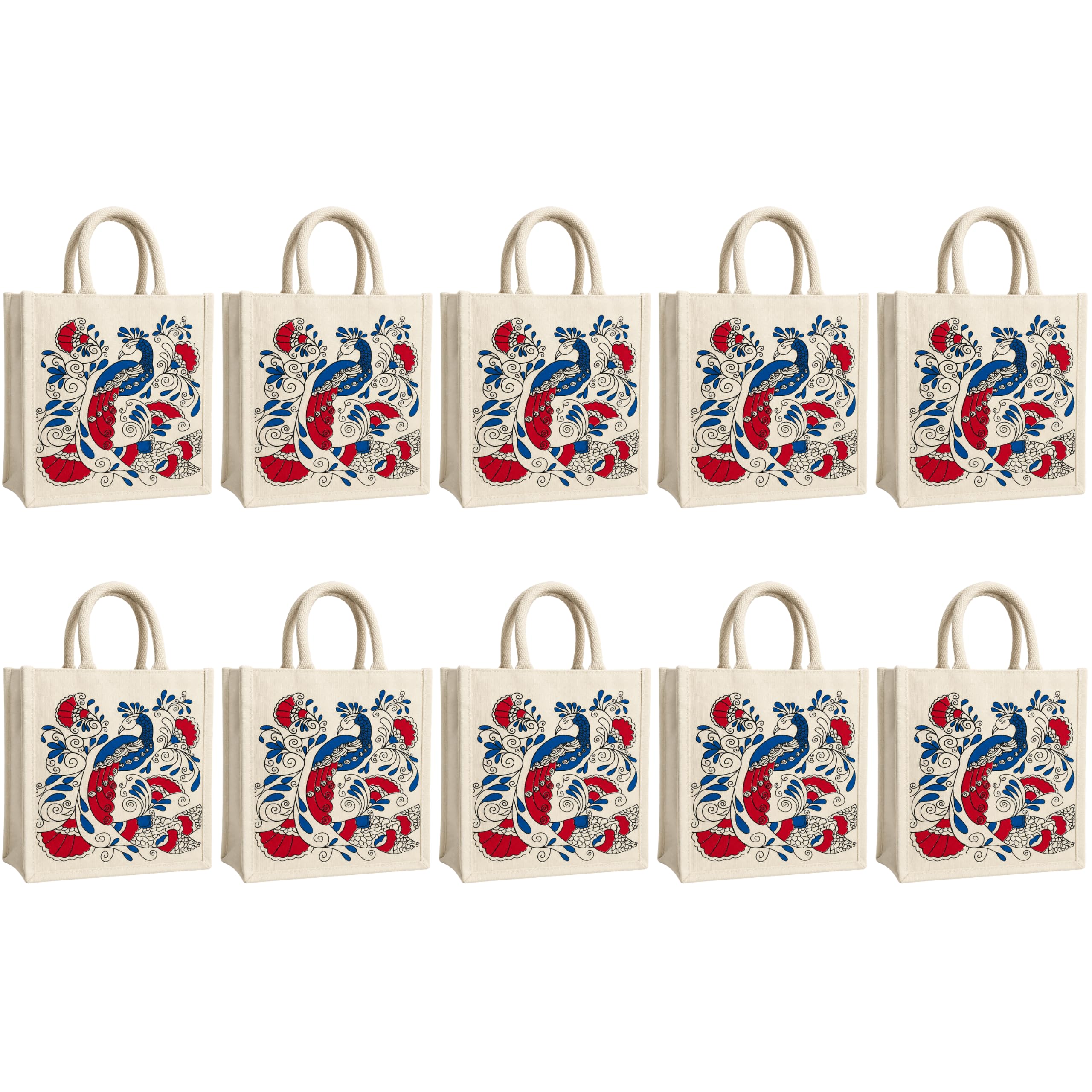 cantainoo Canvas Return Gift Bags for Wedding, Birthday & Festive Functions | Reusable Canvas Tote Bags with Handles(Pack of 10) (Royal Peacock - Zip)