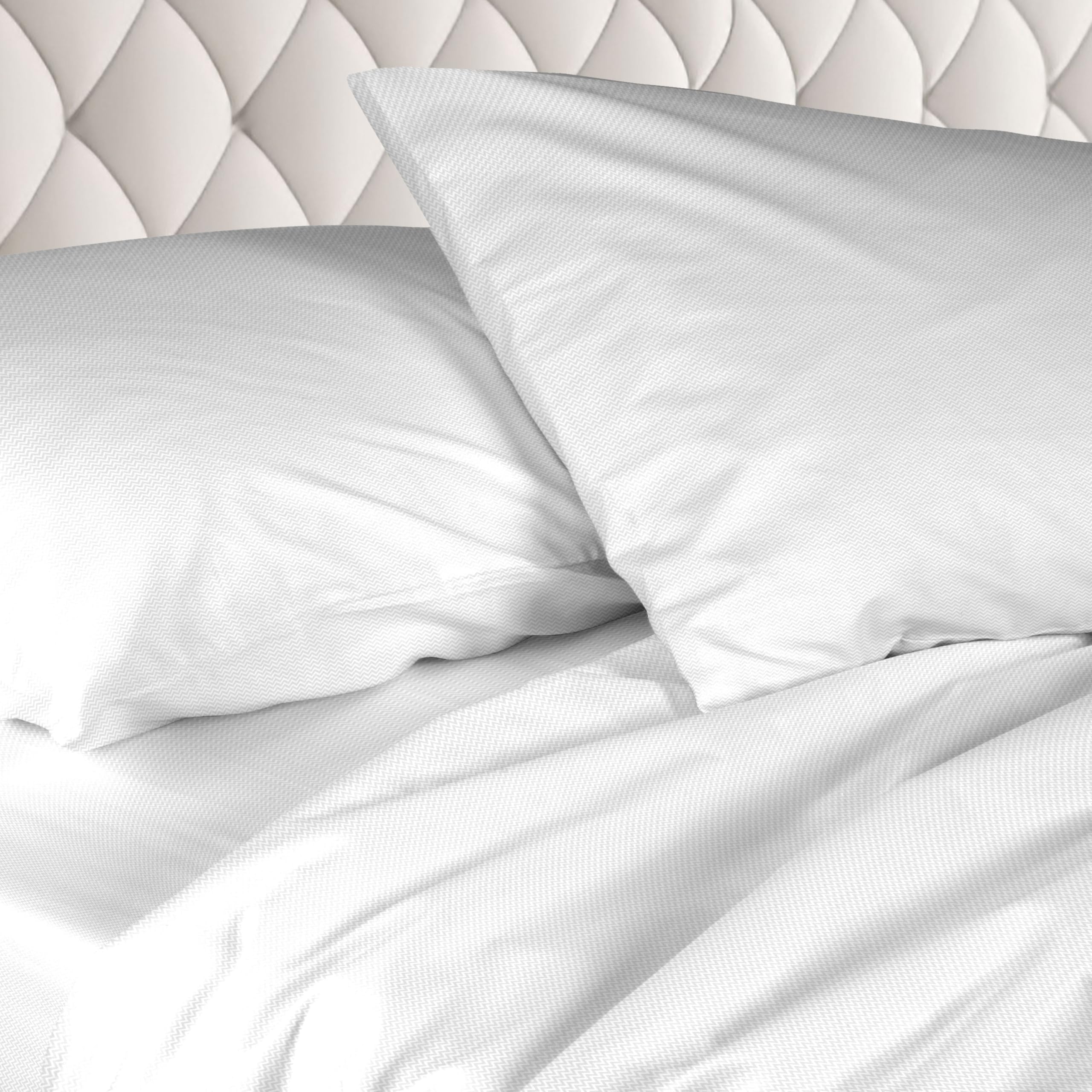 Ruggeri - Double Bed Sheet Set - Made in Italy - 100% Pure Cotton Satin - Candies Collection (White Zigzag)