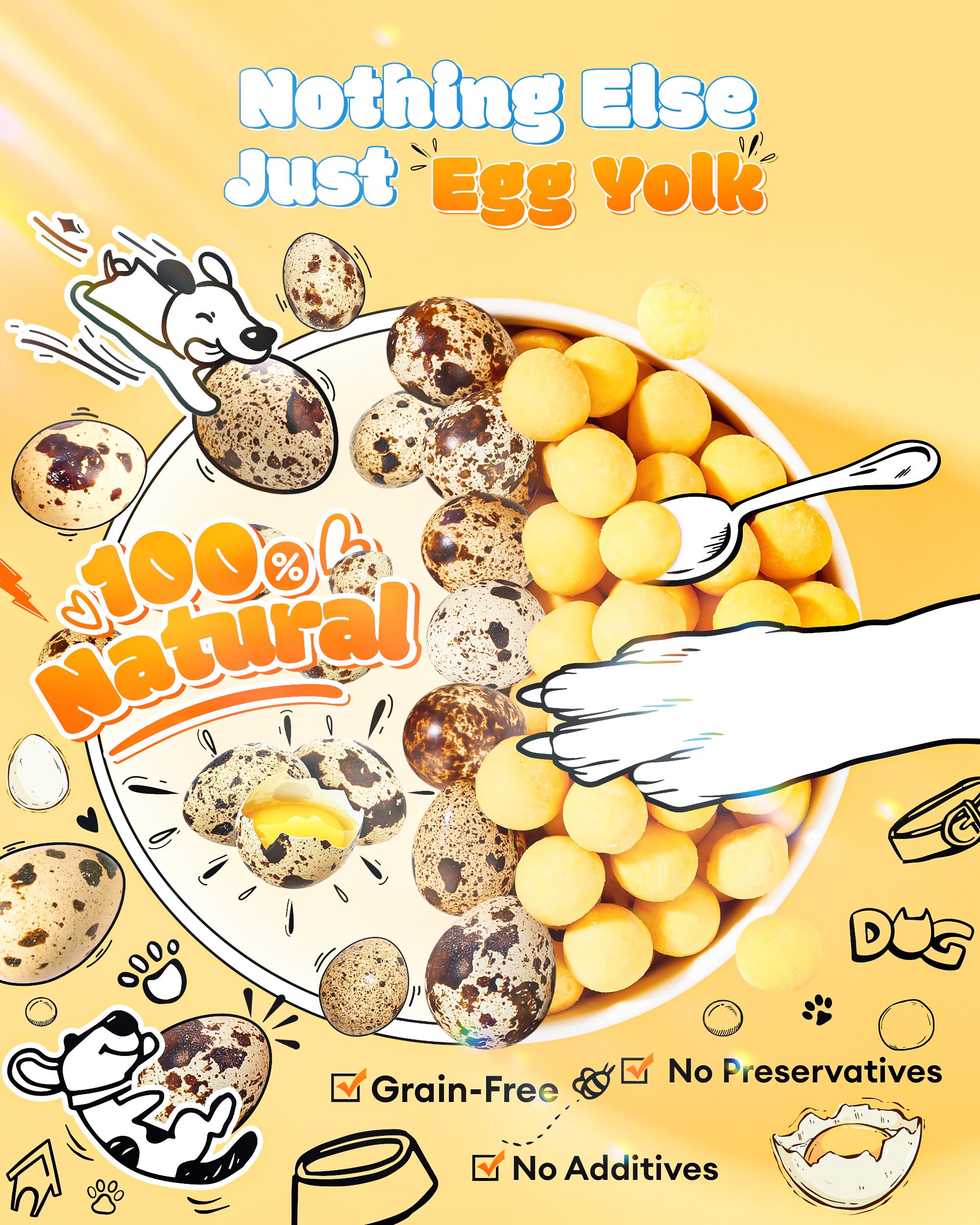 BUCATSTATE Freeze Dried Quail Egg Yolk Cats & Dogs, Treats, 150g, Single Ingredient, No Additives, 150 g (Pack of 1) - Image 2