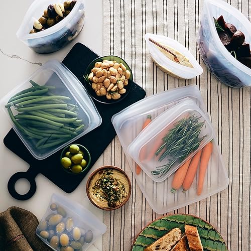 Miniatura 2 de Stasher Bolsas de almacenamiento de alimentos reutilizables de silicona premium, paquete de 6, transparentes, bolsas de almacenamiento de alimentos