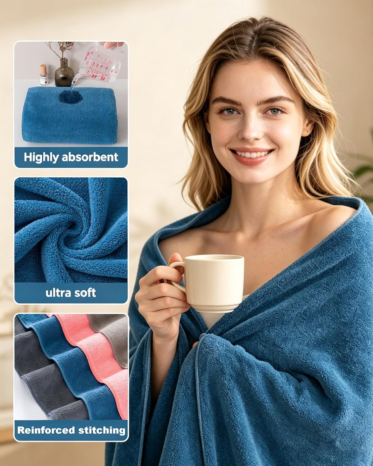 Lumimi Towels 4 Piece Soft Microfiber Bath Towel Set Salon Gym Yoga Travel Super Absorbent Lightweight Quick Dry and Durable, 55" L x 27" W, 4 Pack Multicolour Red