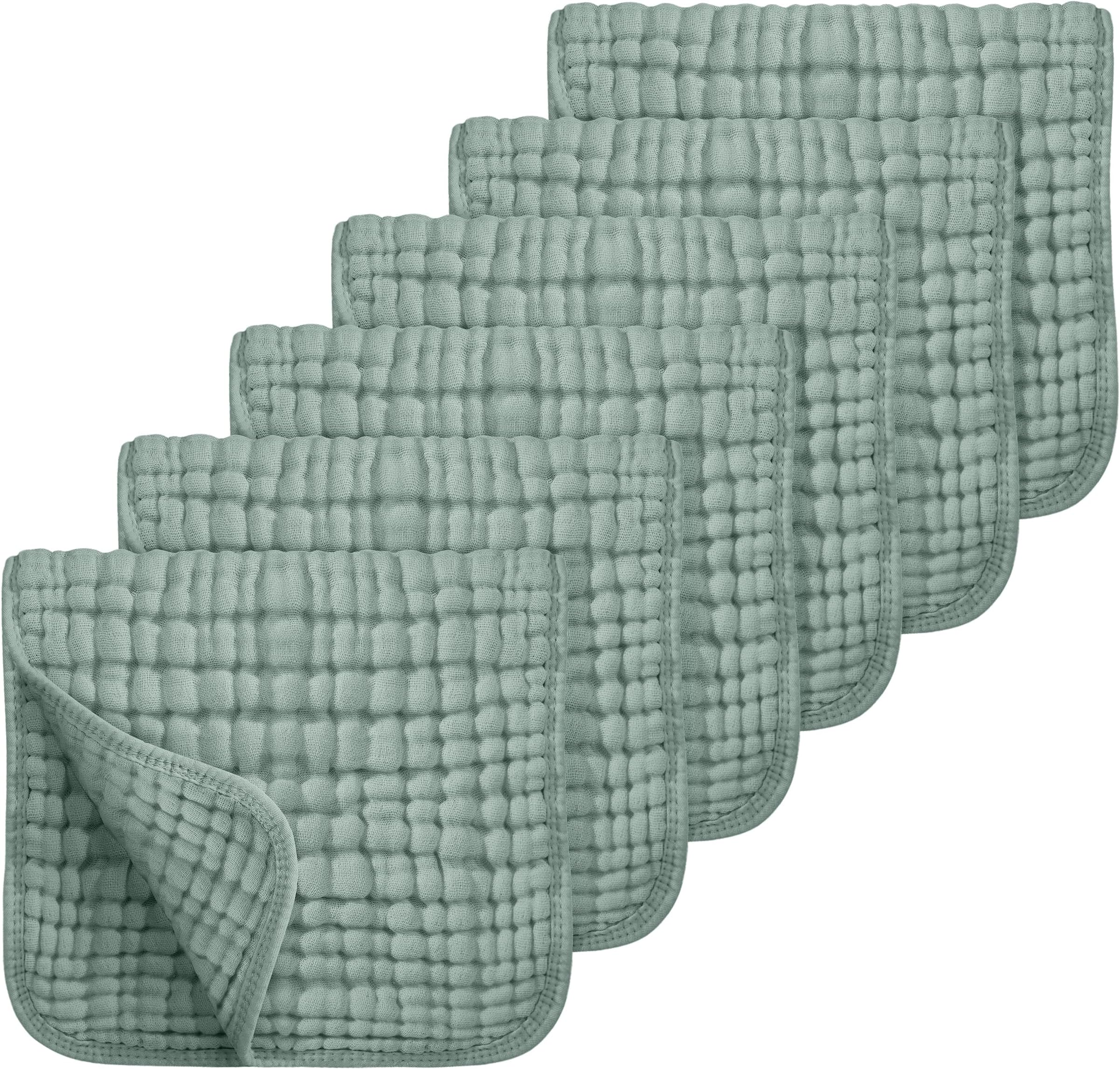 Looxii Muslin Burp Cloths 6 Pack - 20" x 10" - Ultra Soft & Absorbent, 6-Layer 100% Cotton for Spit Up & Drool- Gentle Baby Burping Cloth, Newborn Boys Girls Essentials, Dark Green