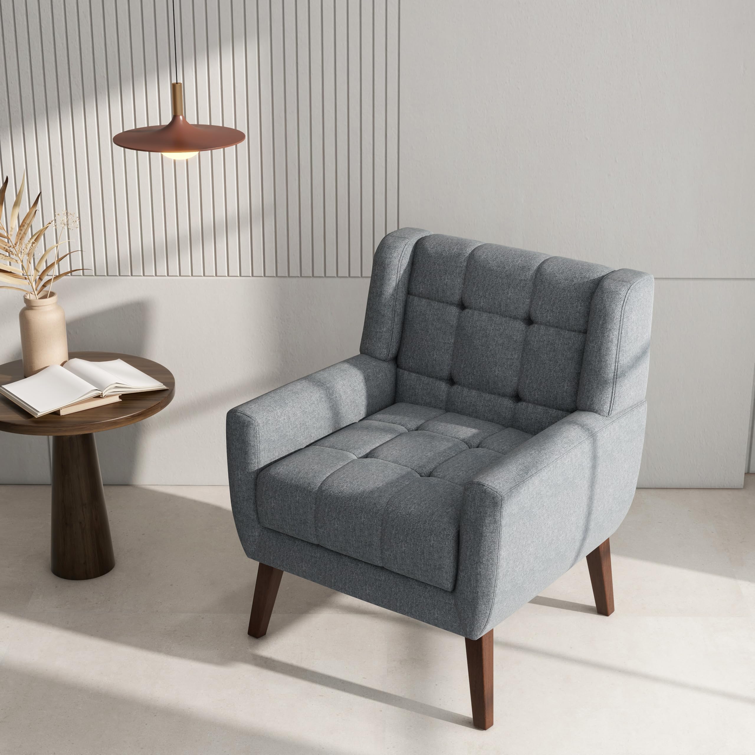 DREAMSIDEA Accent Chair, Comfy Mid Century Modern Small Armchairs with Solid Wood Frame and Soft Cushion for Living Room, Bedroom (Fabric, Grey, Set