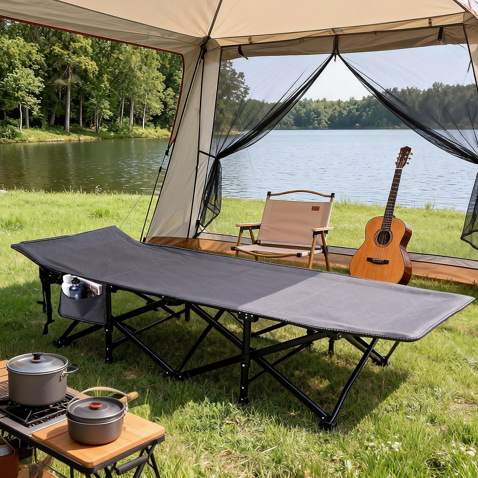 Sekey Letto da campeggio pieghevole XXL, 190 x 71 x 35 cm, extra largo, con tubi in acciaio rinforzato e tessuto Oxford di alta qualità, ideale come lettino da pesca e campeggio