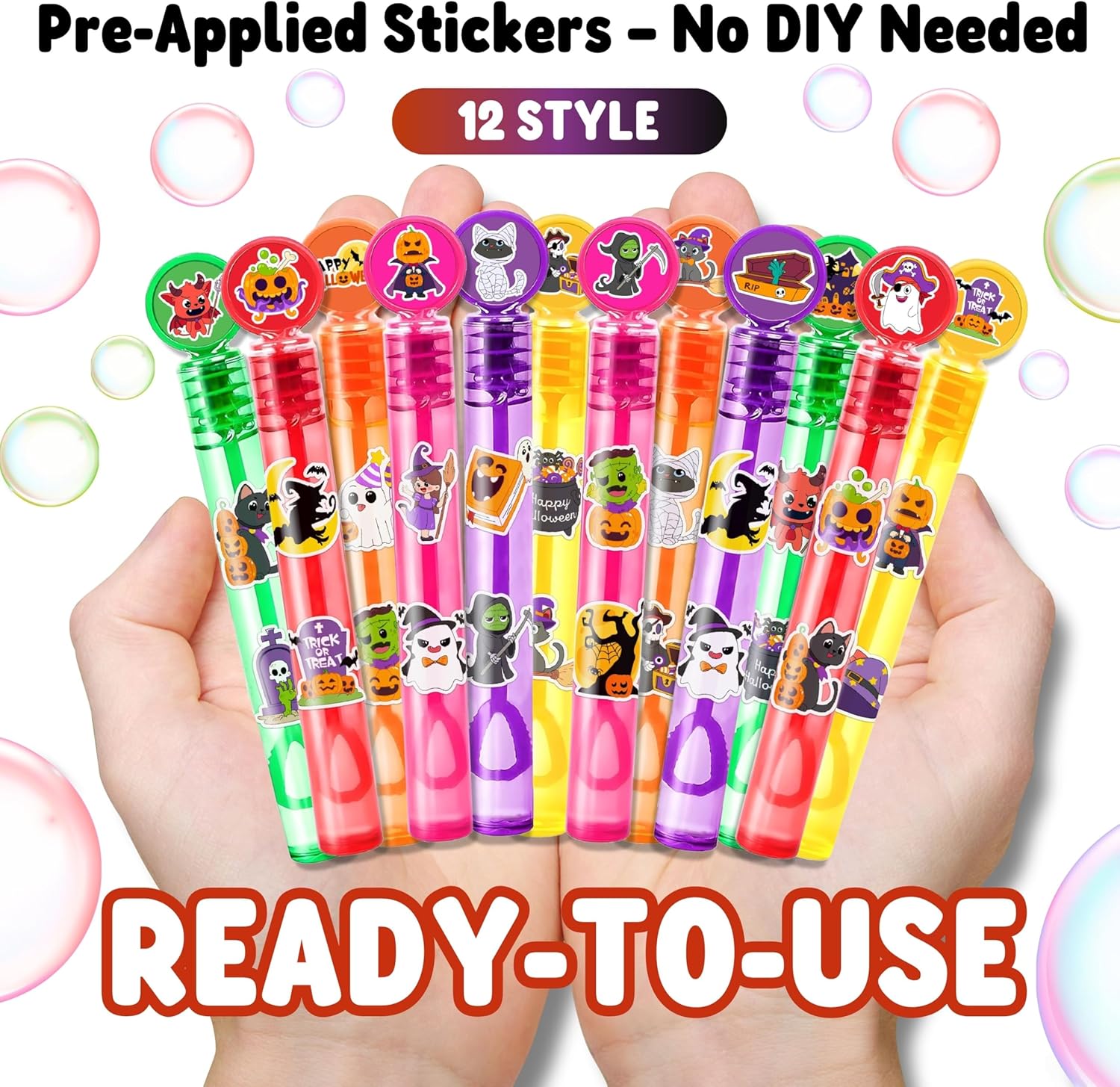 Halloween Party Favors for Kids – 24PCS Spooky-Themed Mini Bubble Wands, Great for Birthday Supplies, Piñata Fillers, Goodie Bags & Classroom Rewards