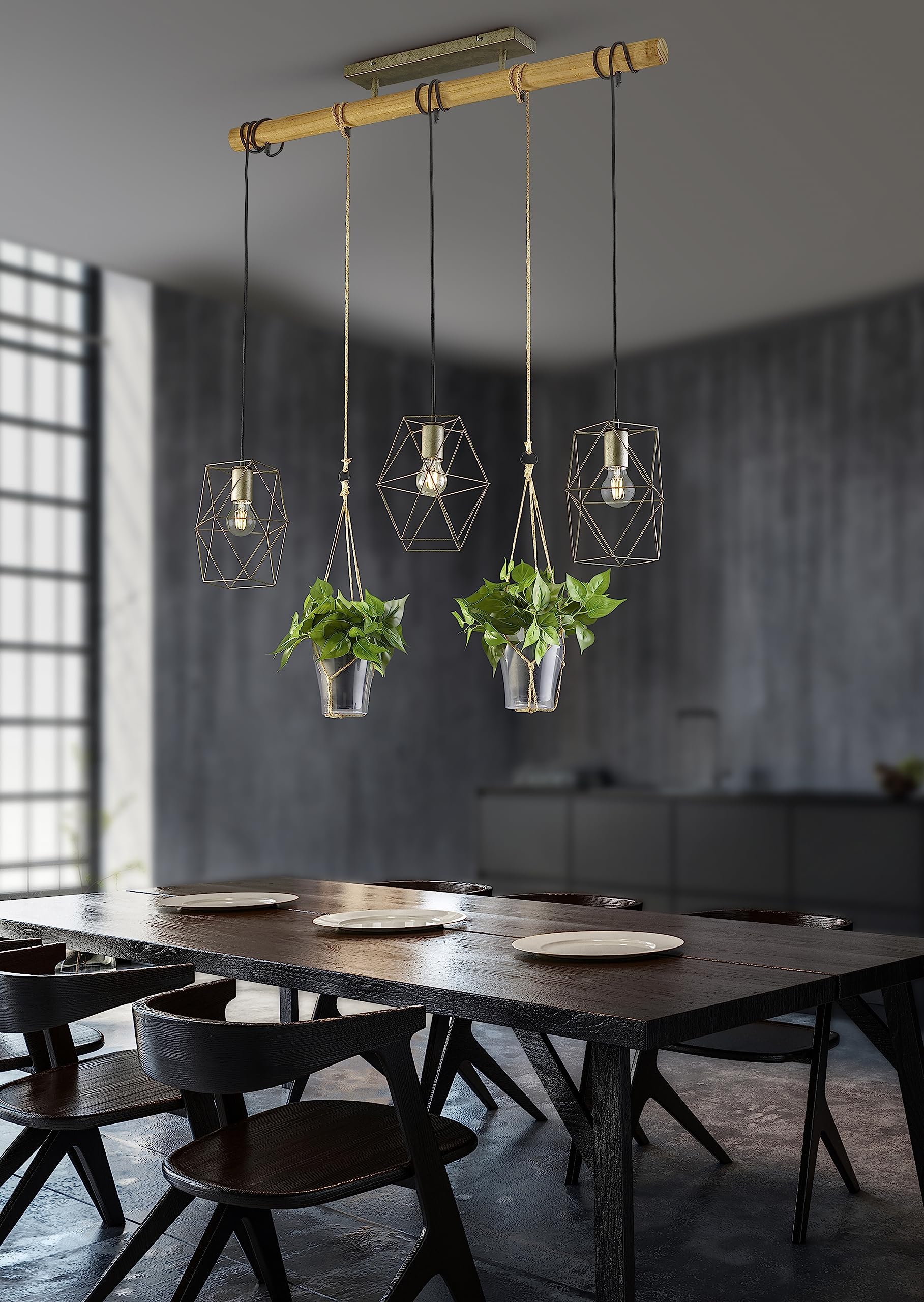 Trio, Sospensione, Plant 3xE27, max.40,0 W Vetro, Transparente chiaro, Finitura: Metallo, nichel antico L:115,0cm, L:22,0cm, A:150,0cm IP20,Senza illuminante,Regolabile in altezza