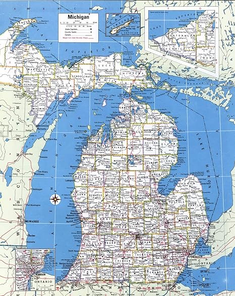 Amazon Com Large Detailed Administrative Map Of Michigan State With Roads And Cities Vivid Imagery Laminated Poster Print 20 Inch By 30 Inch Laminated Poster With Bright Colors Posters Prints Michigan County Map With Roads