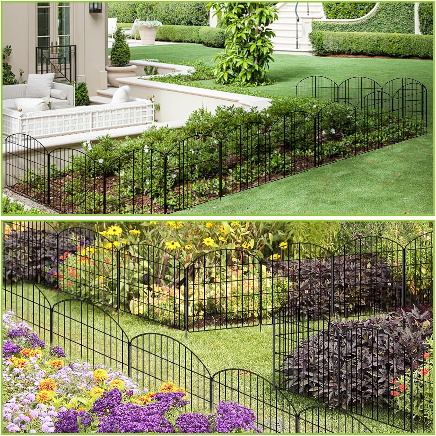 Decorative Garden Fence 5 Panels + 1 Gate, 29.9in (H) x 11.4ft (L), Rustproof Metal No Dig Fence Animal Barrier for Dog, Flower Edging for Yard & Patio Outdoor Landscape, Arched