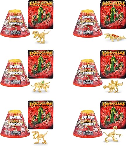 Miniatura 4 de Smashers Lava Slime Surprise (paquete de 4) por ZURU Volacanos pequeños con esqueleto de dinosaurio en el interior y slime de lava, slime blando de