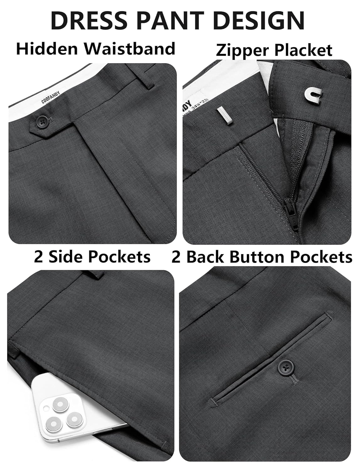 COOFANDY Calça social masculina com ajuste clássico, frente lisa, casual, cintura expansível, calça social em promoção! Veja a oferta e mais achadinhos de Calças 5 Hoje é o melhor dia para comprar COOFANDY Calça social masculina com ajuste clássico, frente lisa, casual, cintura expansível, calça social com aquele preço maroto! Promoção! Aproveite a oferta! 5