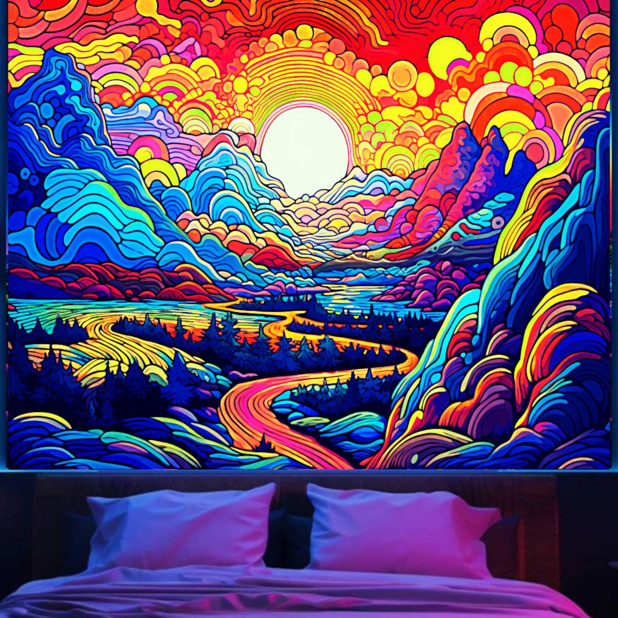 Amazon.com: Blacklight Posters Sun Mountain Tapestry for Bedroom