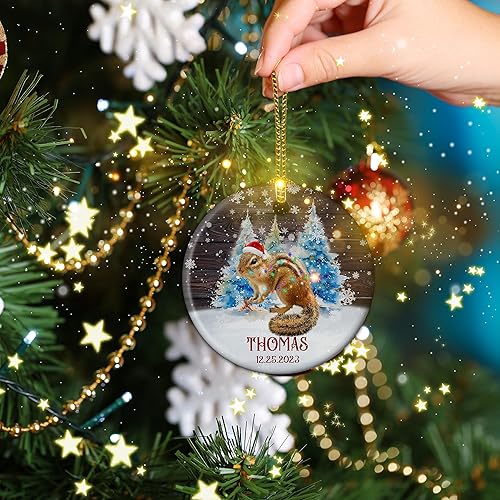 Miniatura 6 de Prezzy Regalos de ardilla, adornos de Navidad personalizados con nombre y fecha, adorno personalizado en forma de círculo, regalo de feliz Navidad