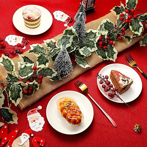 Miniatura 5 de Guirnalda de acebo de Navidad de 6.5 pies con bayas, guirnalda artificial para interiores y exteriores, decoración rústica para colgar