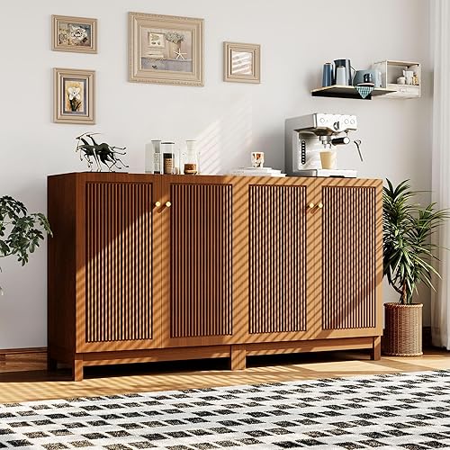 SUNBURY Armario estriado con almacenamiento, gabinete de acento moderno de mediados de siglo con 2 puertas, aparador buffet con estantes ajustables