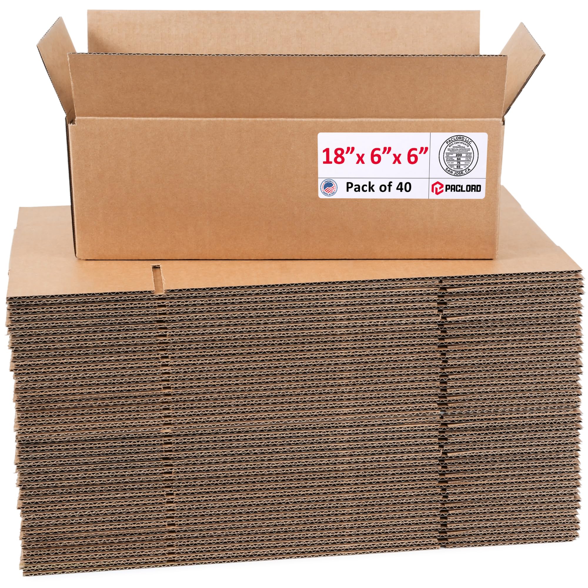 Long Cardboard Boxes 18"L x 6"W x 6"H (Pack of 40) - USA-Made Packing Boxes for Moving, Shipping, or Storage - USPS, UPS, FedEx Approved - Professional Packing Supplies for Moving | USA-Made Packing Boxes for Moving, Shipping, or Storage - USPS, UPS, FedEx Approved - Professional Packing Supplies