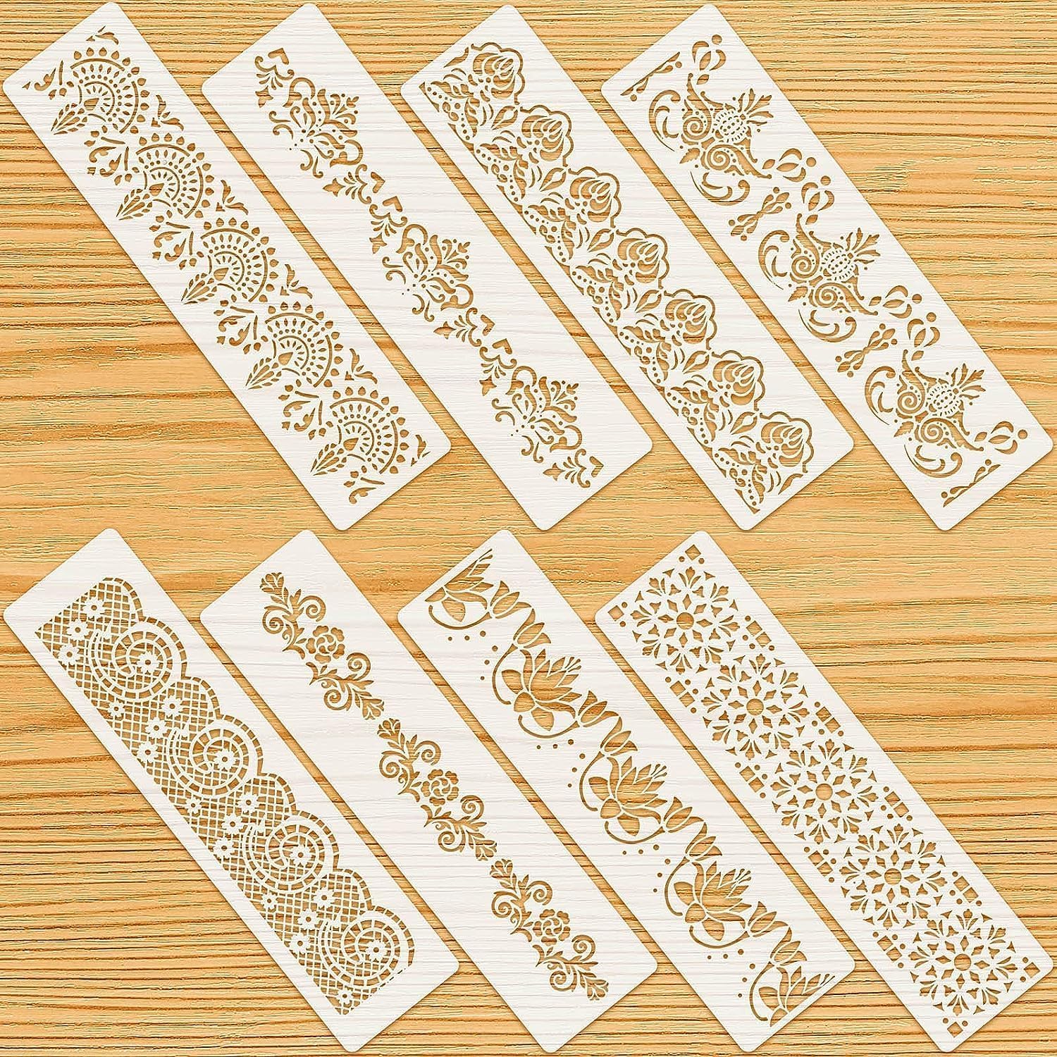 Sarvada Decor 8 Pieces Ornate Border Stencil Flower Template Cake Decorating Templates Reusable DIY Art and Craft Stencil Floral Edge Baking Tool for Painting On Wood|Canvas|Paper|Fabric