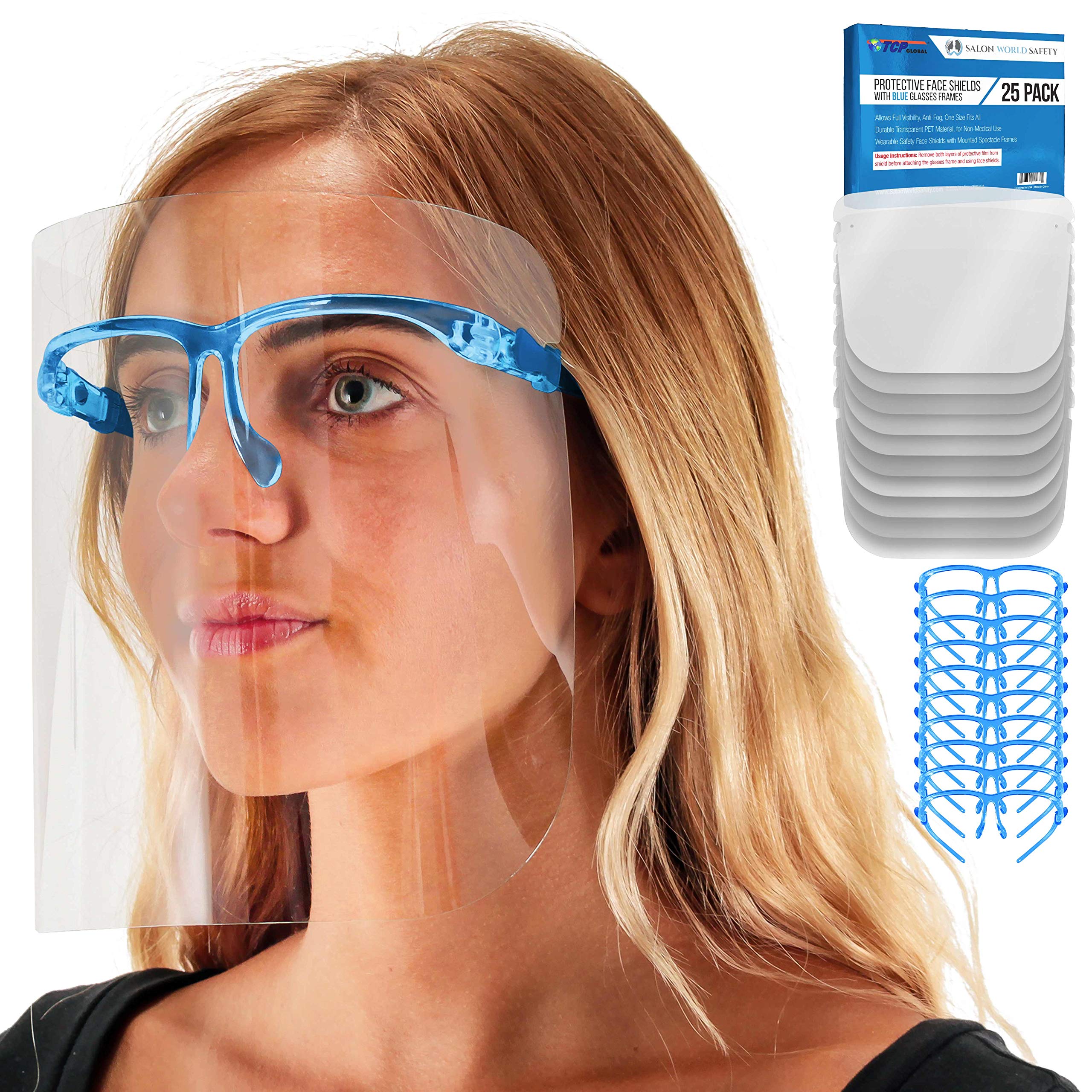 Salon World Safety Face Shields with Black Glasses Frames (Pack of 25) — Amazon image 25