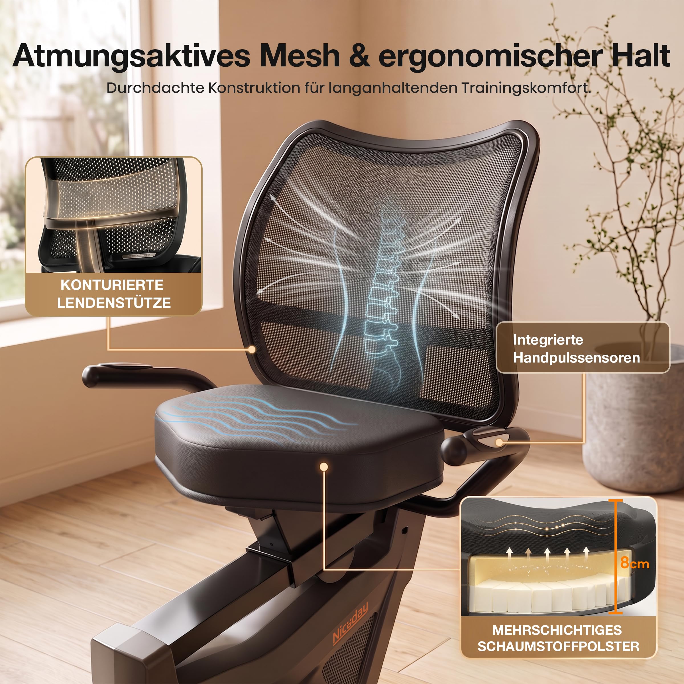 Niceday Liegeergometer für Senioren & Reha, 150kg Belastbar & 90% Vormontiert. Leiser Heimtrainer, Tiefer Einstieg, 16 Stufen, Ergonomischer Sitz & Rückenlehne – Geschenk für Mama & Papa