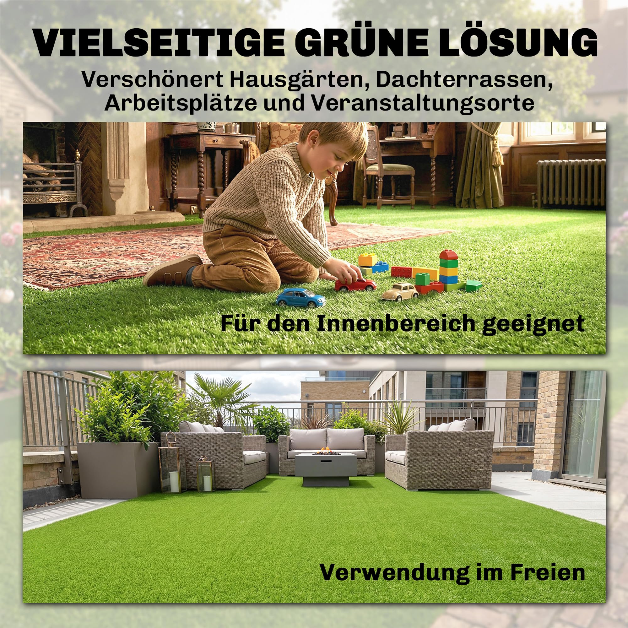 Outsunny Kunstrasen 100x400cm selbstentwässernd Outdoor Teppich mit 10mm Höhe Wetterfester Rasenteppich Grasteppich Rollrasen für Garten Balkon, Terrasse Grün