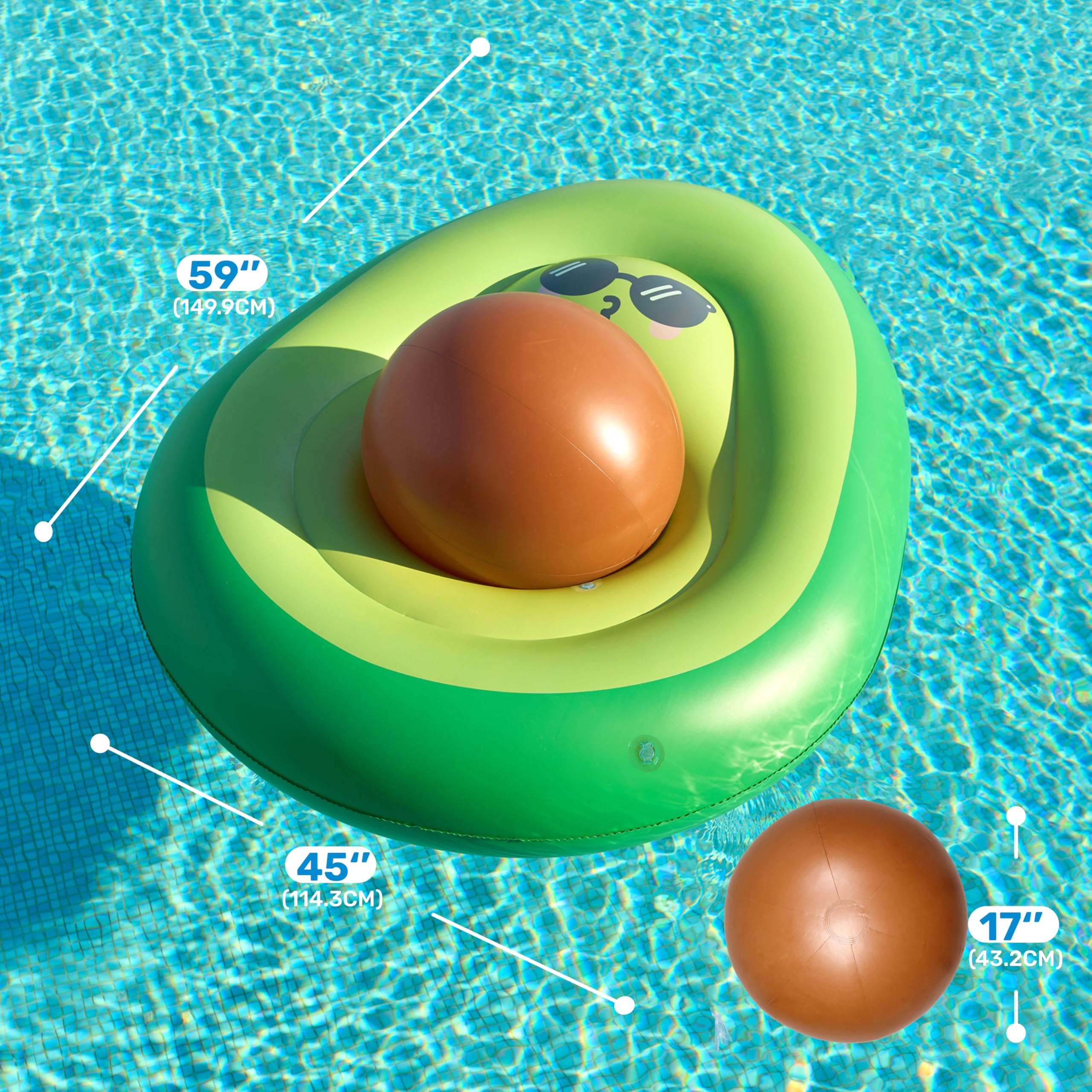 SYNCFUN Flotador inflable de aguacate para piscina, tubo de río flotante con bola grande