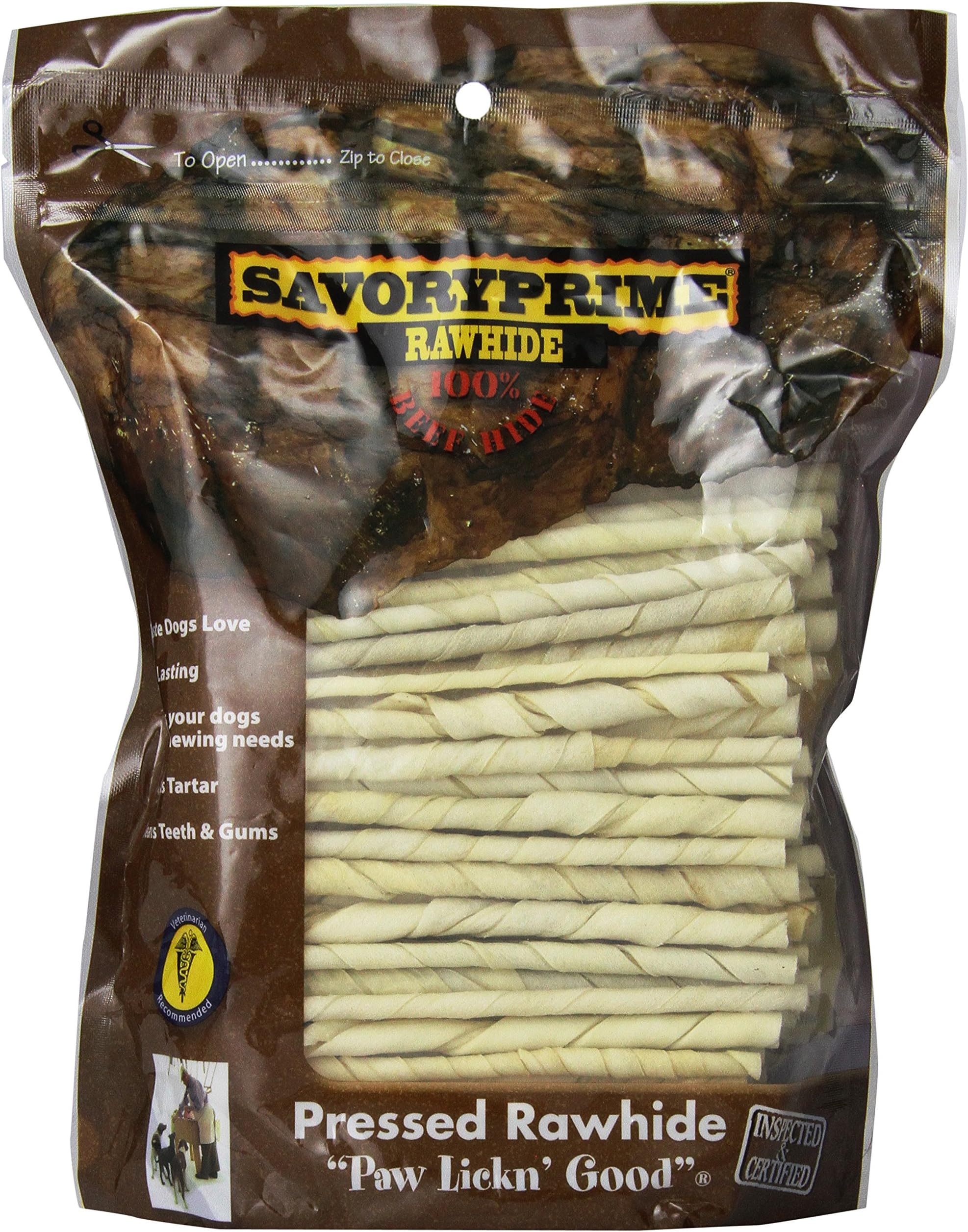Savory Prime 100 Count 5 Inch White Rawhide Twist Sticks 017