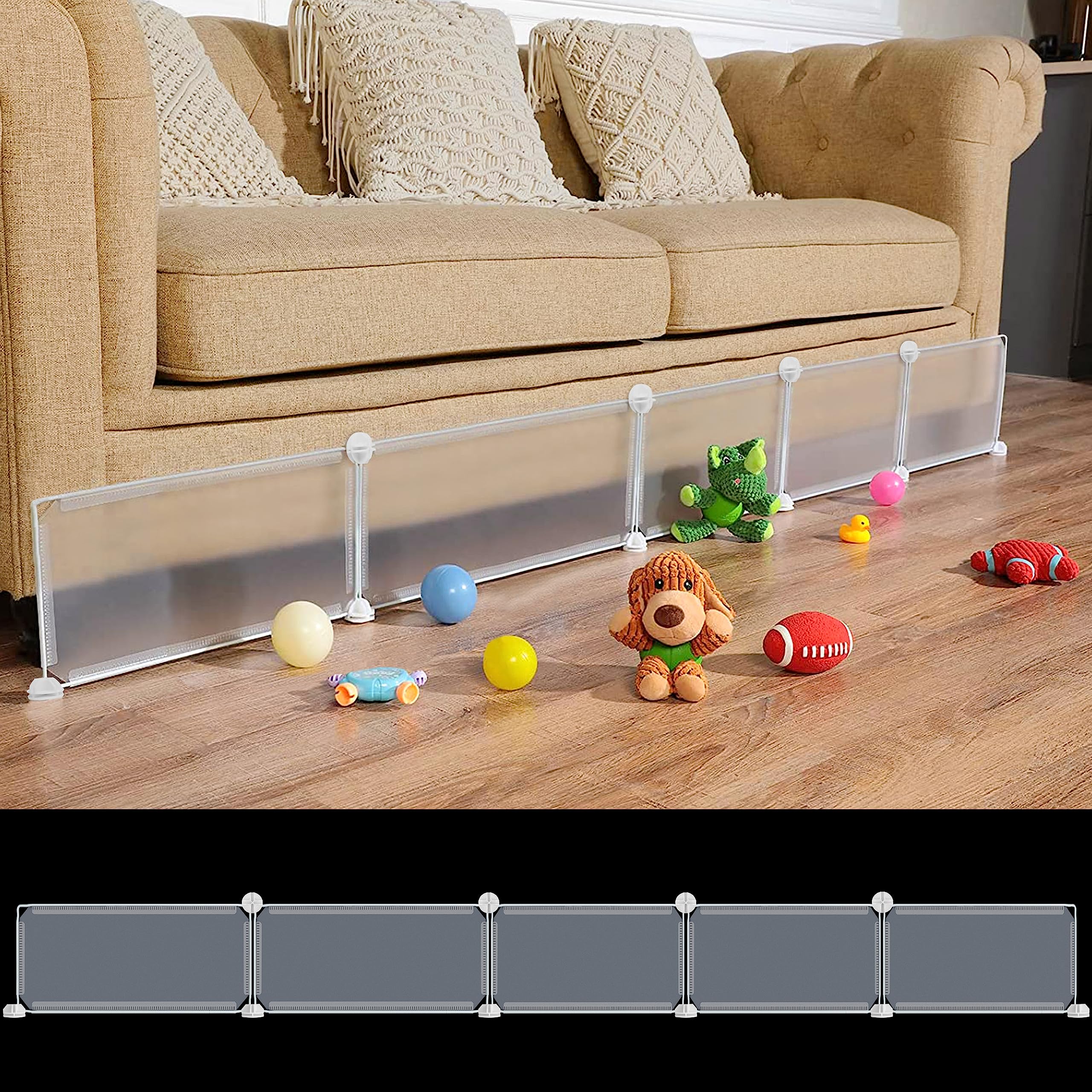 ABOUT SPACE Under Sofa Toy Blocker (6.6 Ft) - Sofa, Bed Space Gap Blocker for Baby Safety Toys Stopper, Toy Catcher Under Sofa, Couch Blocker Furniture Gap Filler (L 205 x H 22 cm)