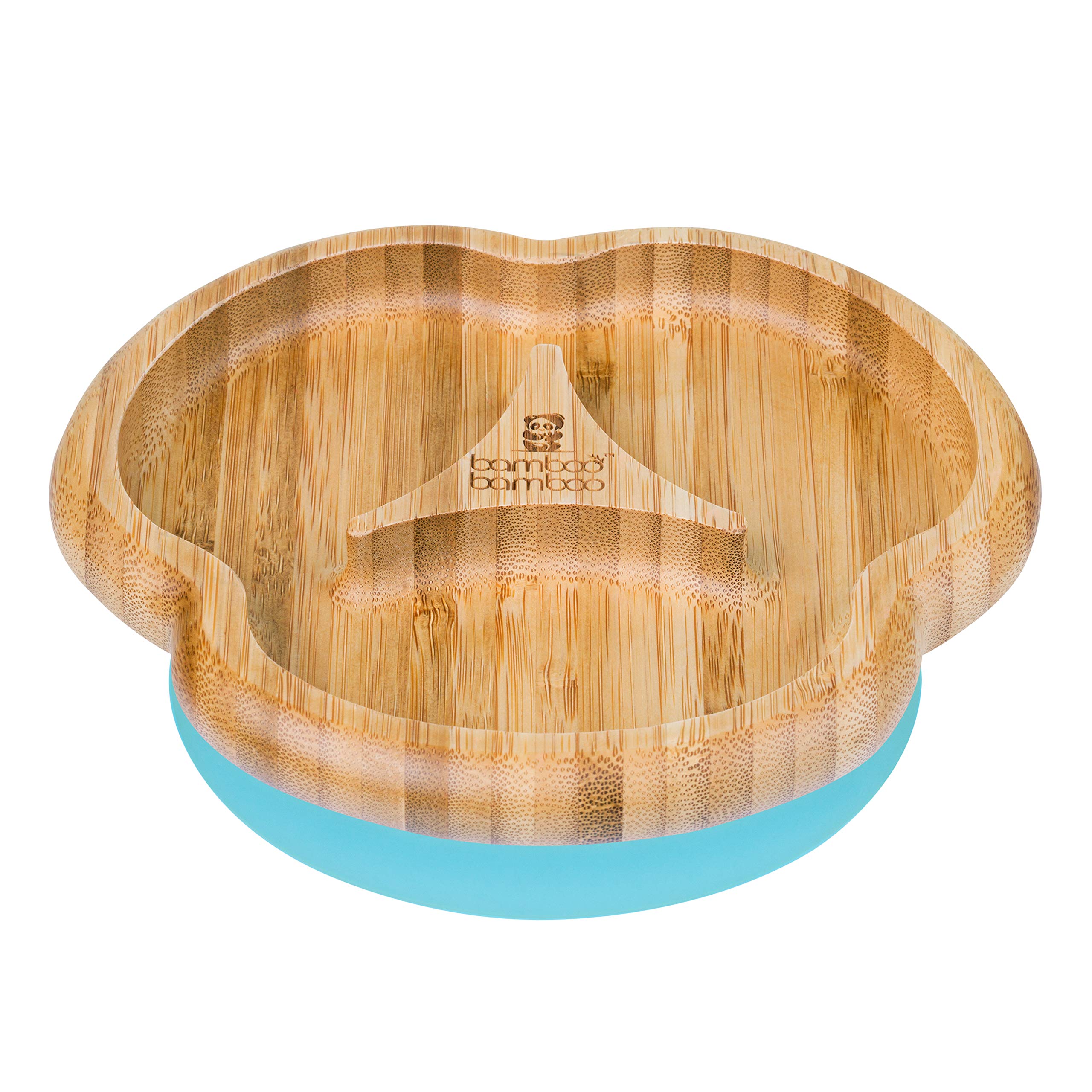 bamboo bamboo Baby E Piatto Bambini, Bambù Con Divisori Suzione Sicura Per Pasti E Svezzamento Con Base Antiscivolo Per Neonati Da 6 Mesi (Divisorio, Blu)