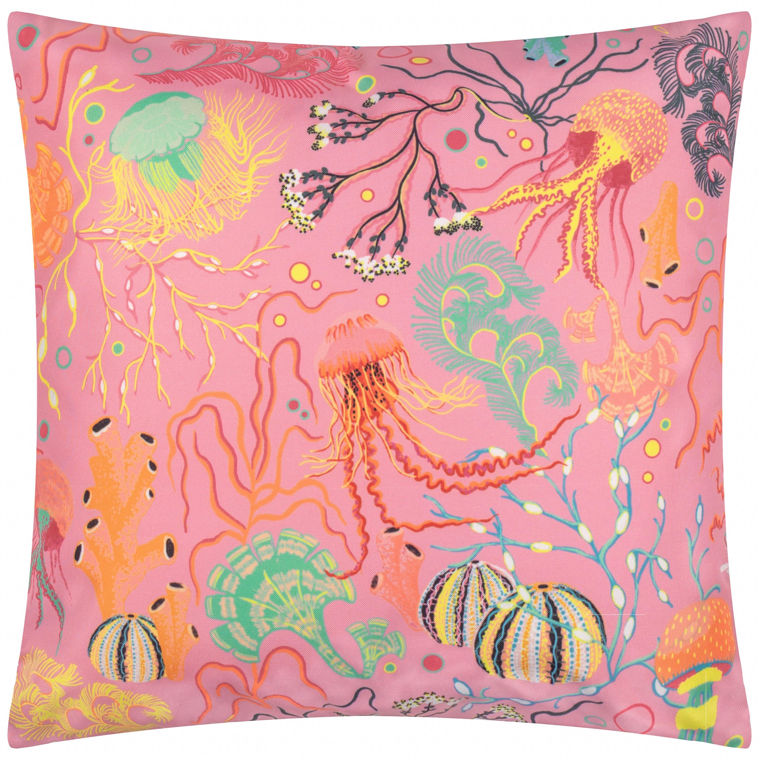 furn. Reef Cushion Cover – Reversible Water Resistant Coastal Jellyfish Ocean Outdoor Decorative Case (Pink - 45x45cm) — image 1