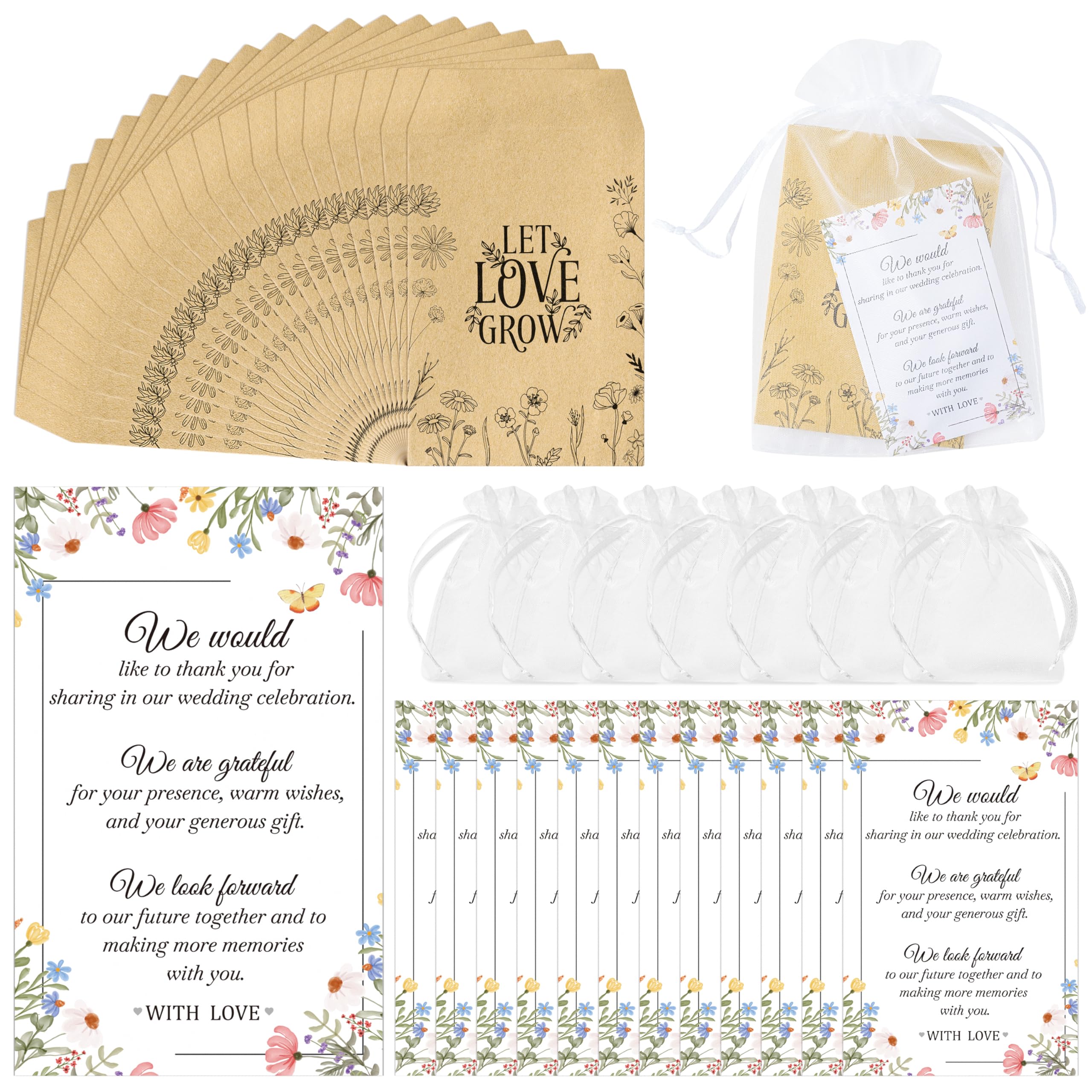 Yopyame Wedding Favors for Guests - 100 Set Bridal Shower Gifts for Guests Includes 100 Let Love Grow Self Adhesive Kraft Paper Seed Envelopes 100