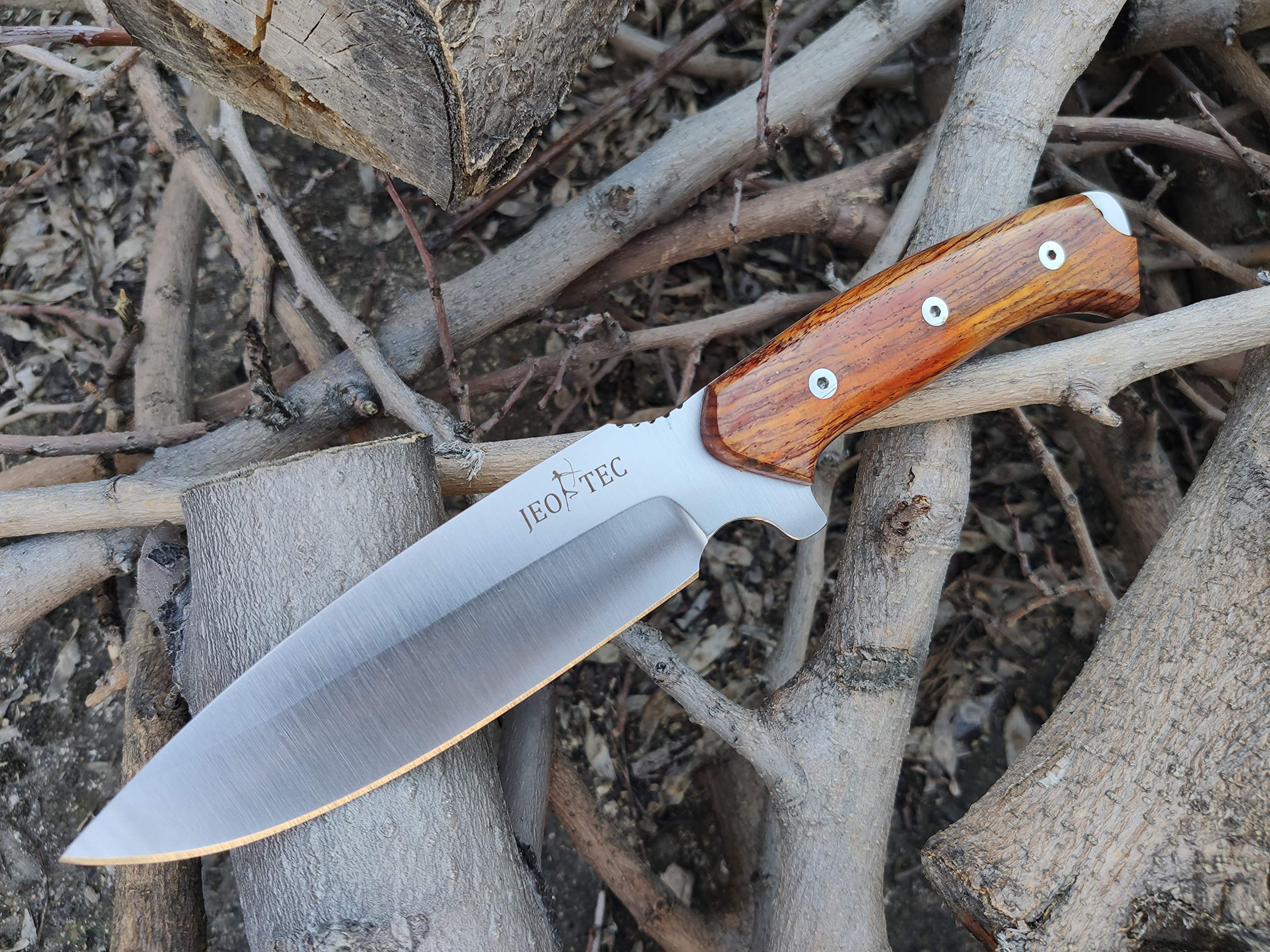 JEO-TEC Nº15 Cuchillo Supervivencia Caza Monte Bushcraft Camping Outdoor Campo - Funda con Pedernal - Acero BÖHLER N690C - Fabricado en España